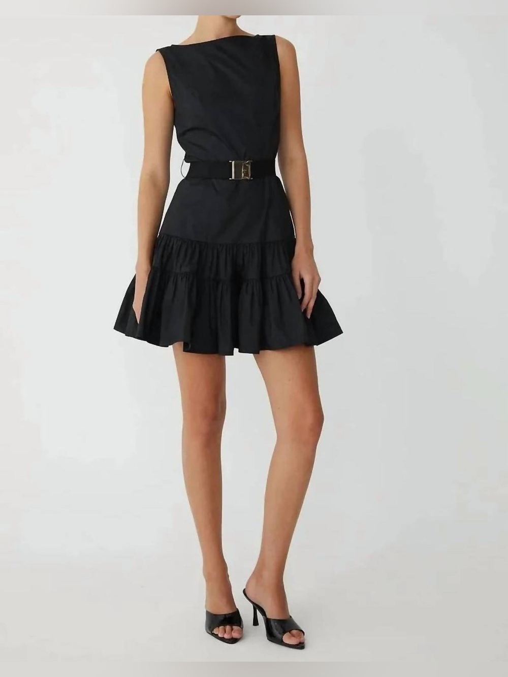 JS71 Daphne Ruffle Hem Mini Dress | Medium | Black